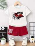 Valentine's Day" and "" Letter and Pattern Print, Boys' Fashion Casual Street Round-neck Short-sleeve T-shirt and Shorts Set, 2pcs Set, Perfect for Outdoor, for Teenager