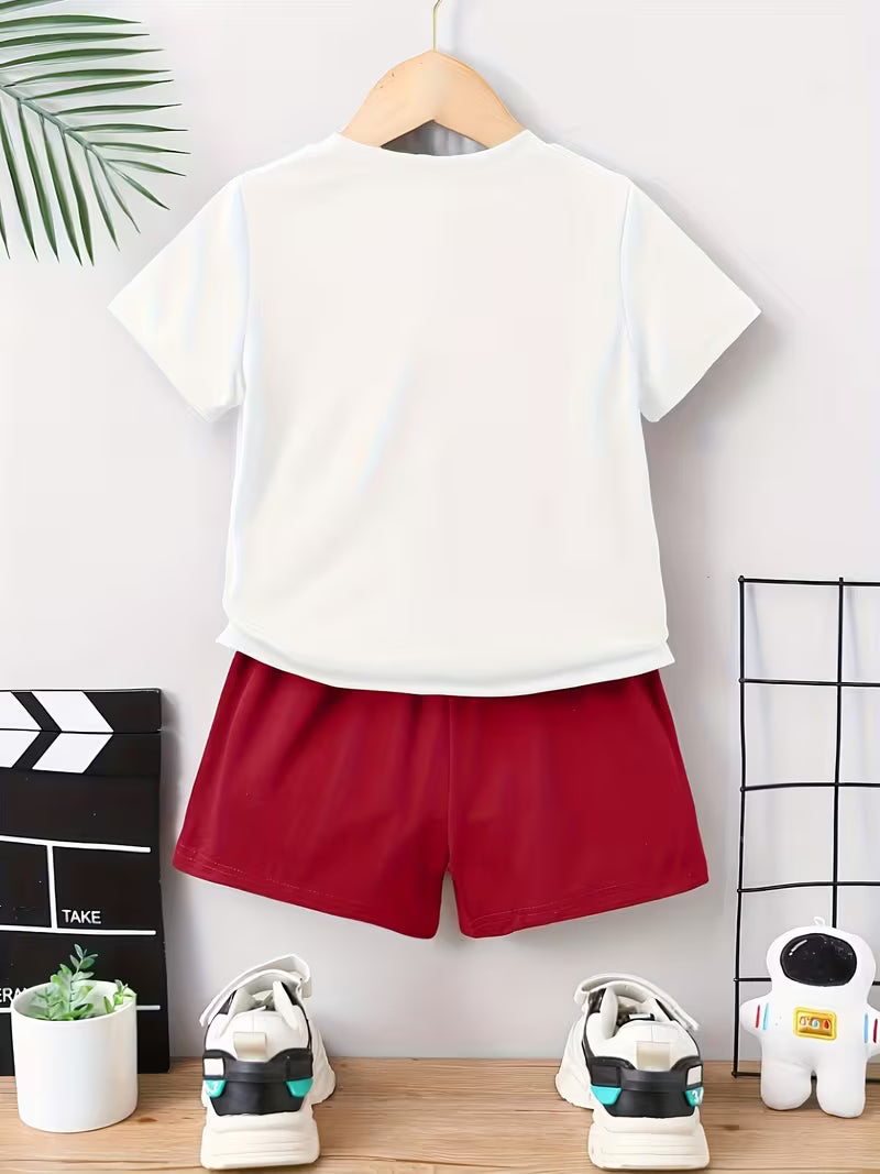 Valentine's Day" and "" Letter and Pattern Print, Boys' Fashion Casual Street Round-neck Short-sleeve T-shirt and Shorts Set, 2pcs Set, Perfect for Outdoor, for Teenager